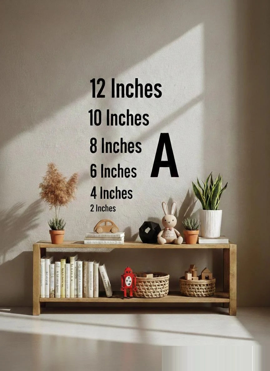 Business Sign size guide - 2 to 12 inch letter heights shown on a wall