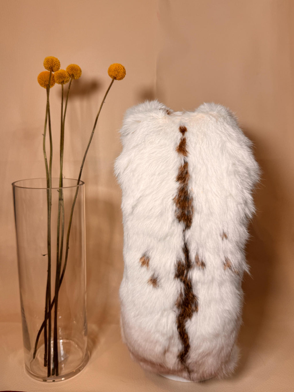 Rabbit Fur Statement Vase, real rabbit fur wrapped sculptural home decor — view 8