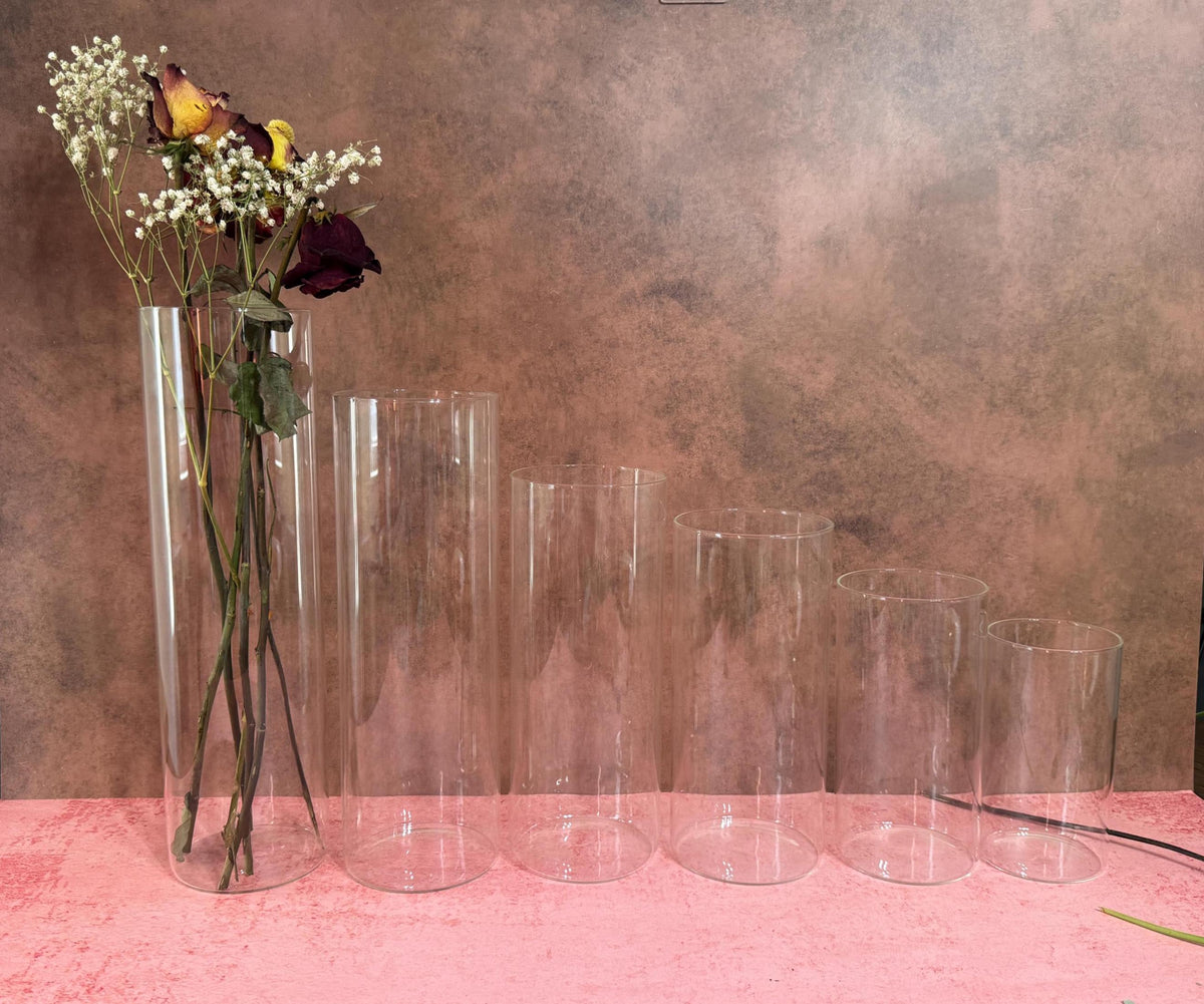 Clear Glass Cylinder Vases Set, Bulk Wedding Centerpiece Vases — view 7