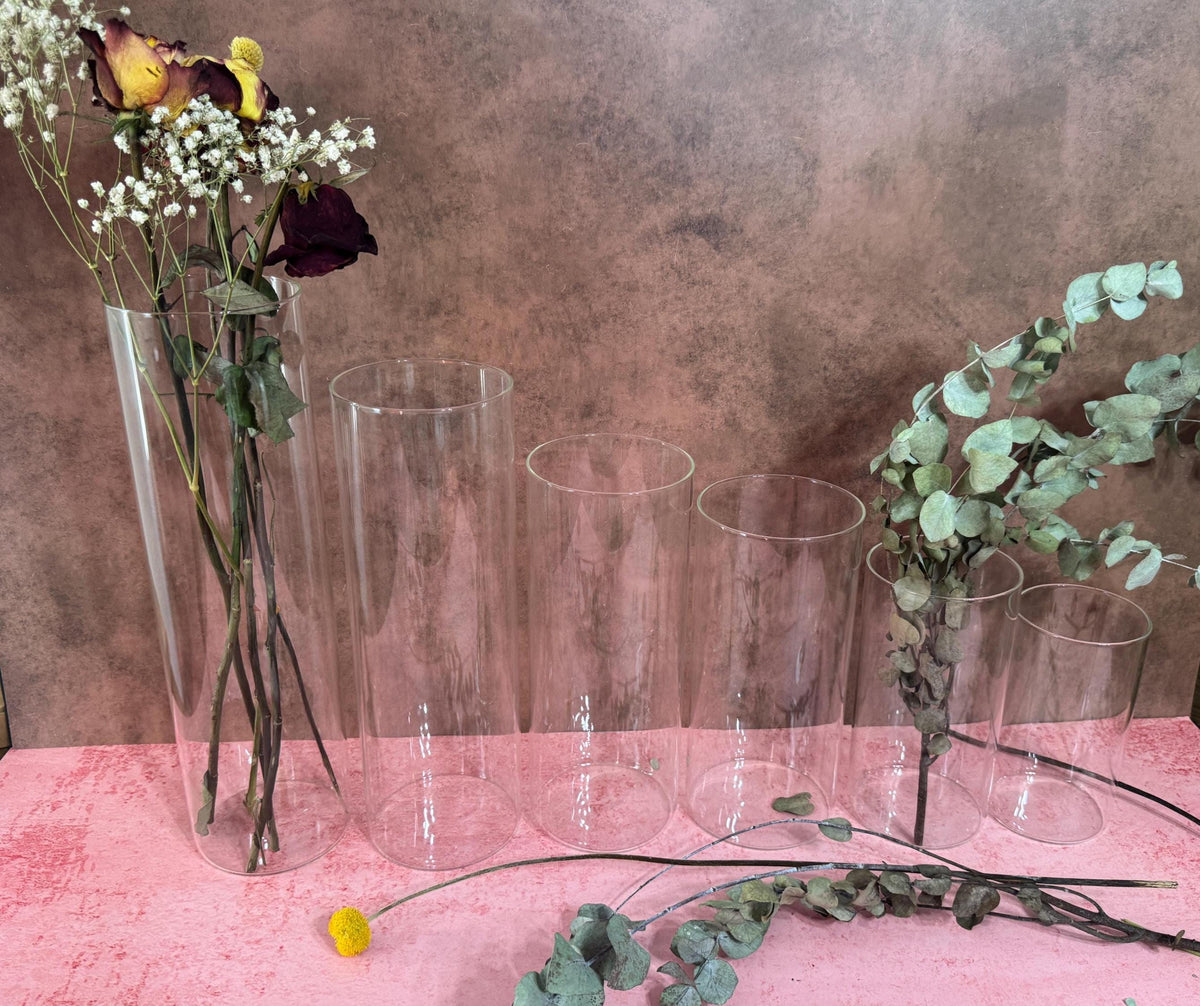 Clear Glass Cylinder Vases Set, Bulk Wedding Centerpiece Vases — view 2