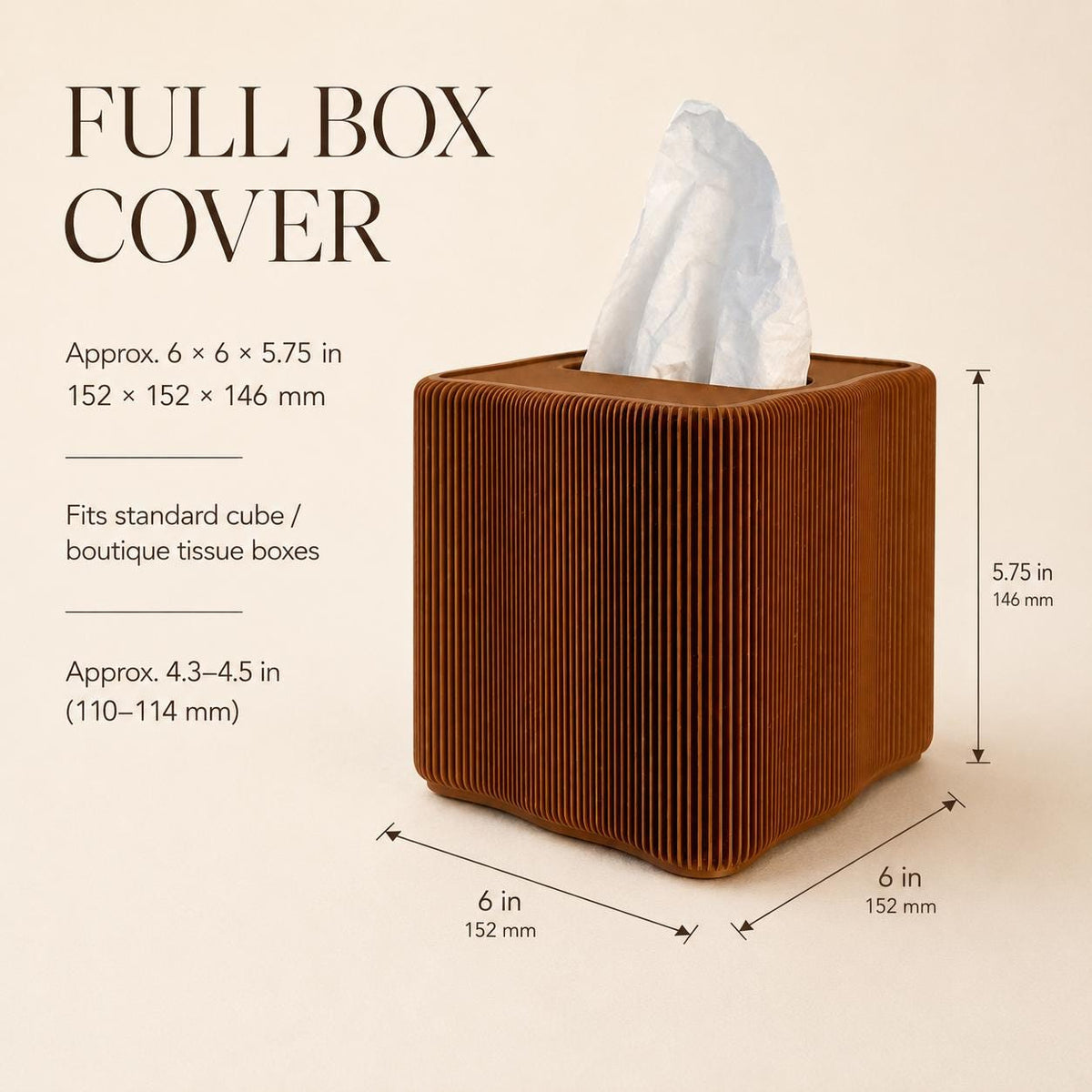Kleenex Box Cover Square, Lotus Ribbed Cube Tissue Holder — view 8
