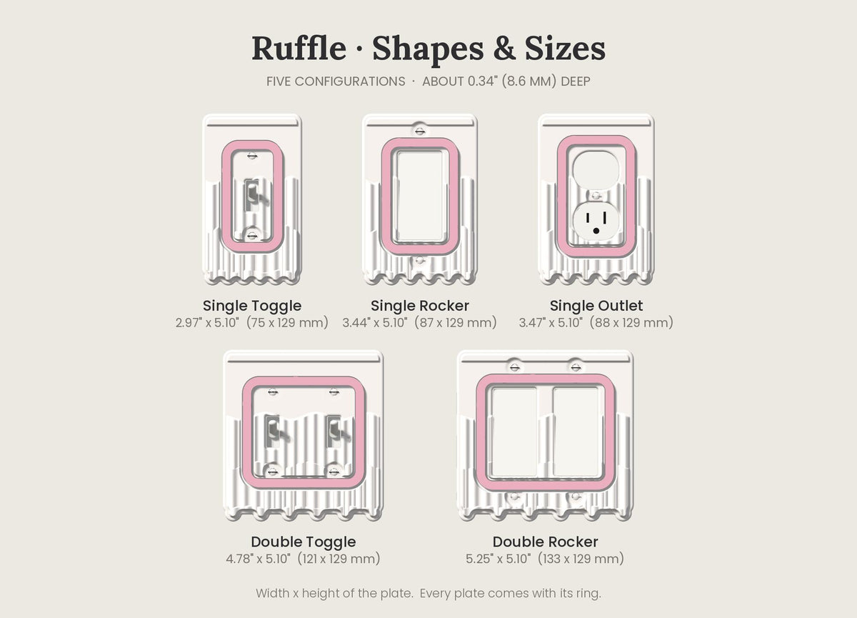 Ruffle Switch Plate, shapes and sizes