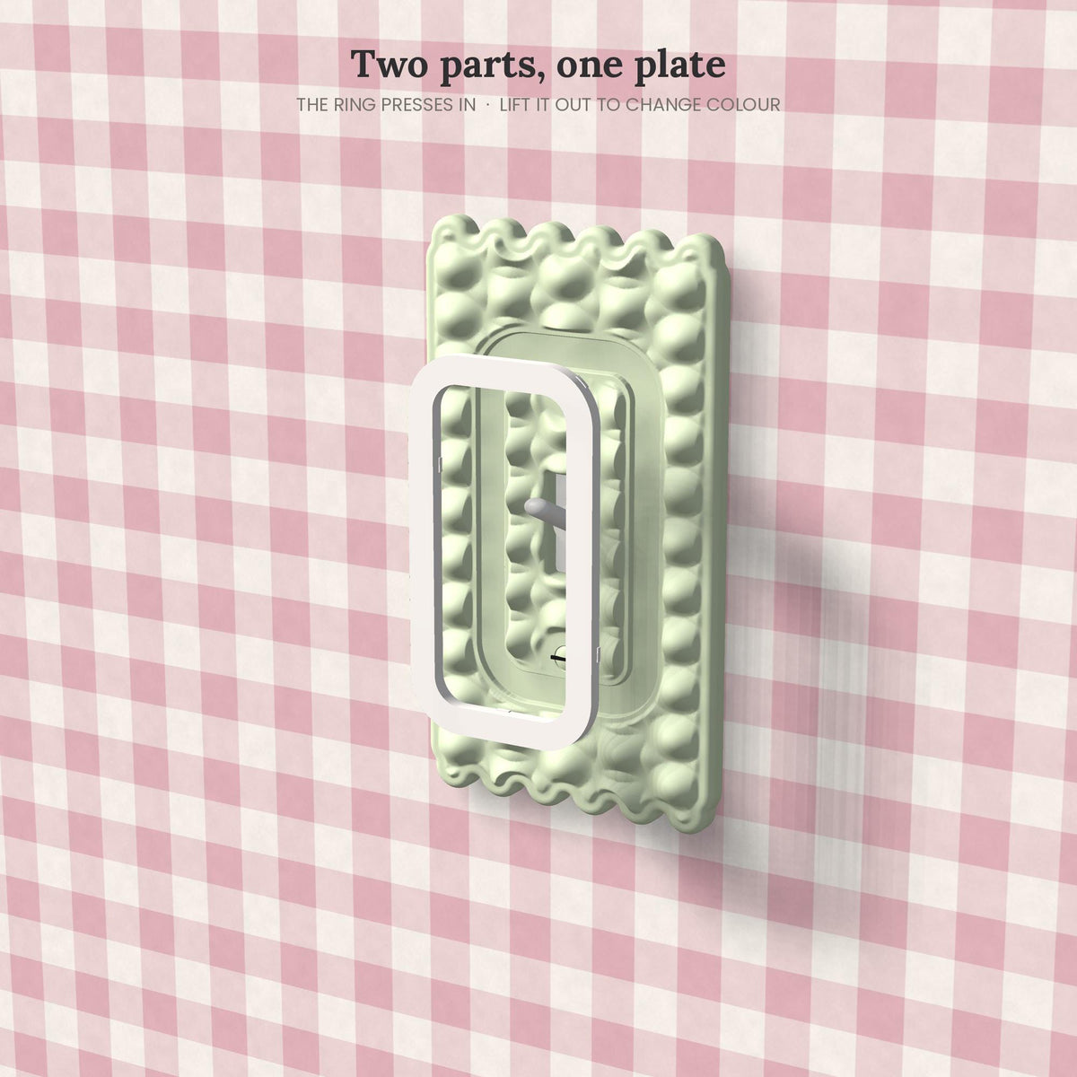 Smocked Switch Plate, on the wall