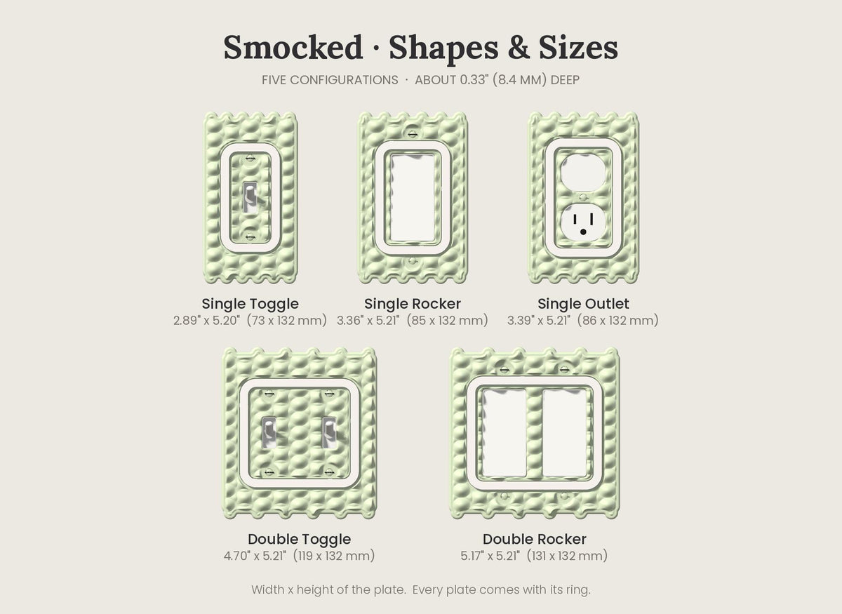 Smocked Switch Plate, shapes and sizes