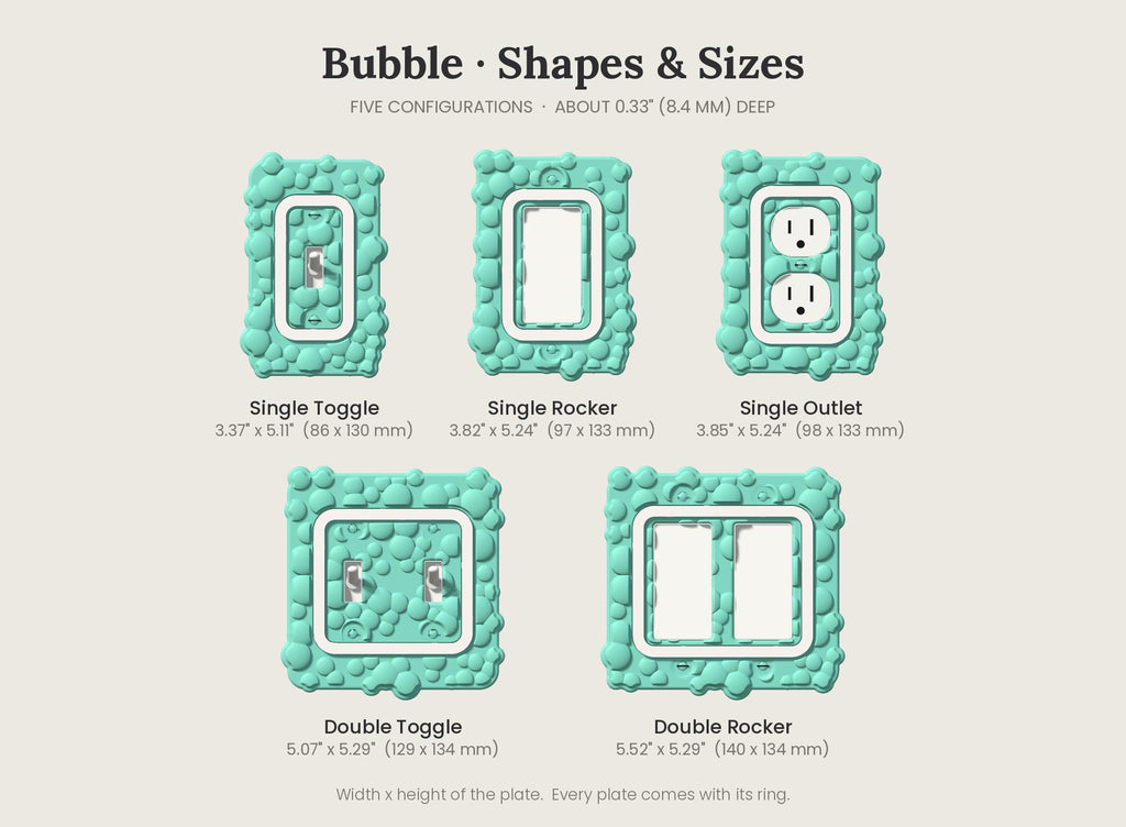 Bubble Switch Plate, shapes and sizes