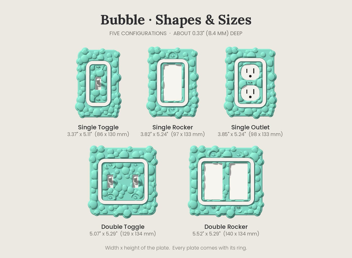 Bubble Switch Plate, shapes and sizes