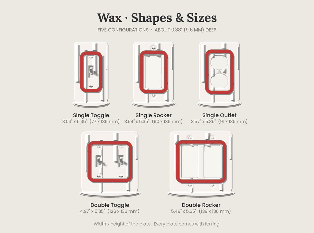 Wax Switch Plate, shapes and sizes