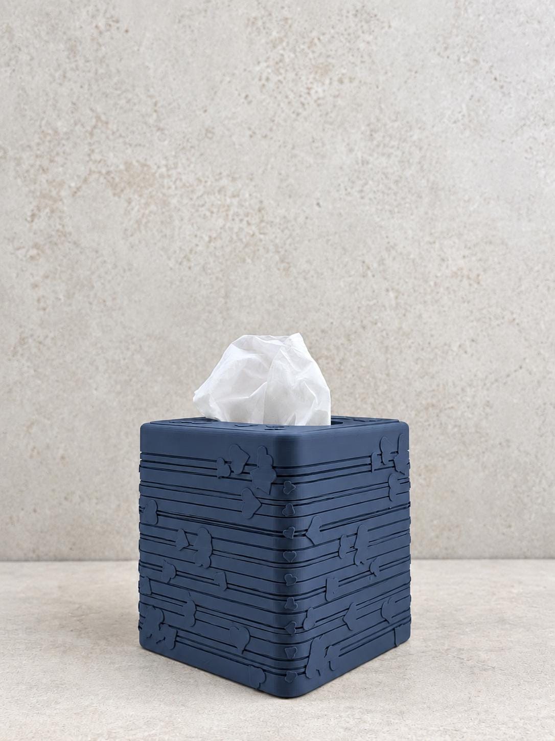 Heart Cube Tissue Box Cover, navy