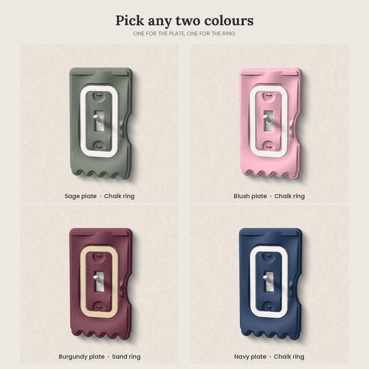 Tieback Switch Plate, color combinations