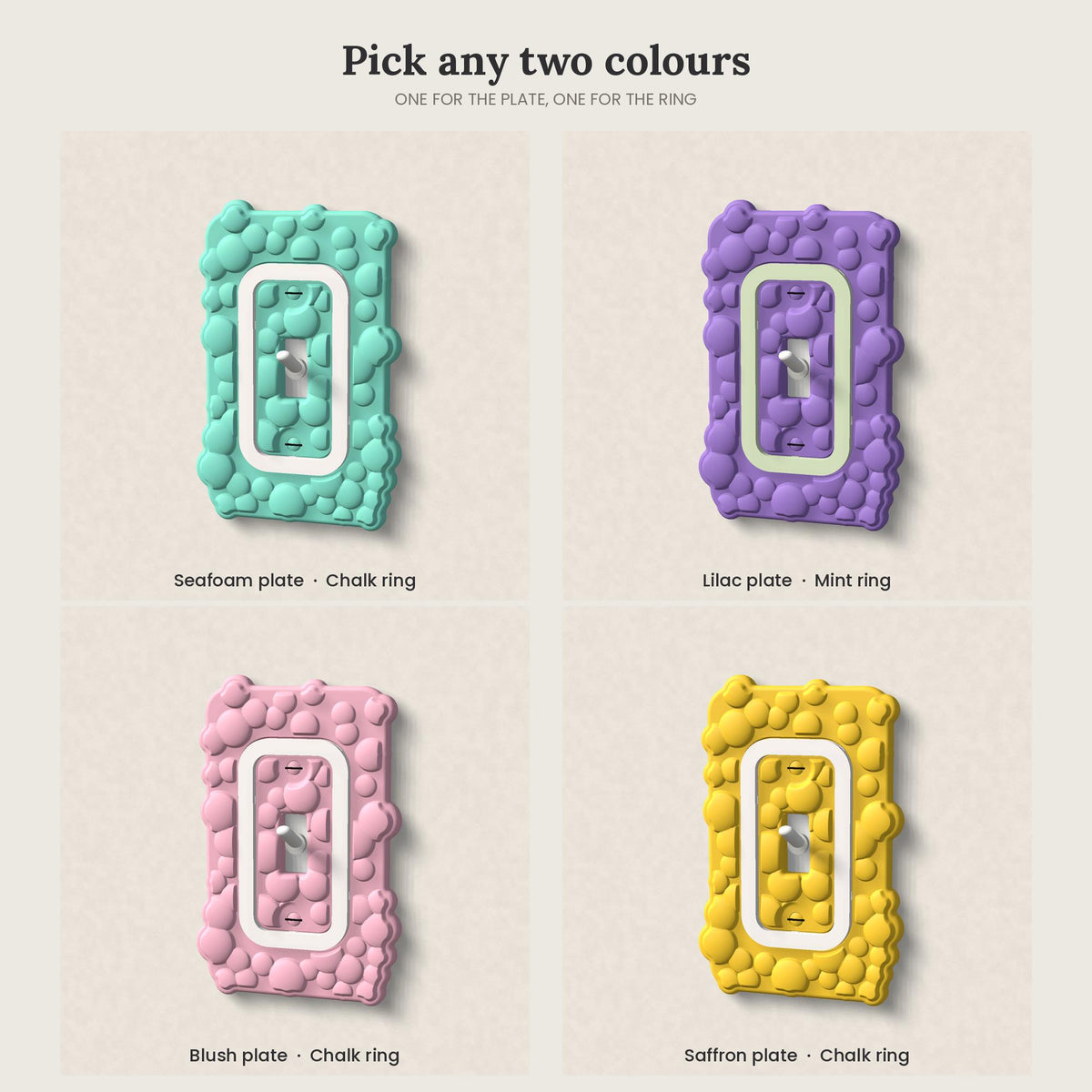 Bubble Switch Plate, color combinations