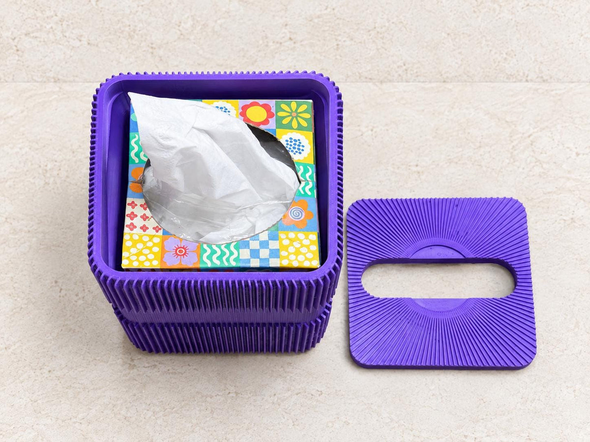 Keystone Cube Tissue Box Cover, lid off, with the cube box inside
